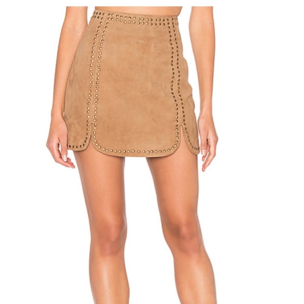 Majorelle Texas Suede Studded Mini Skirt in Camel size X-Small